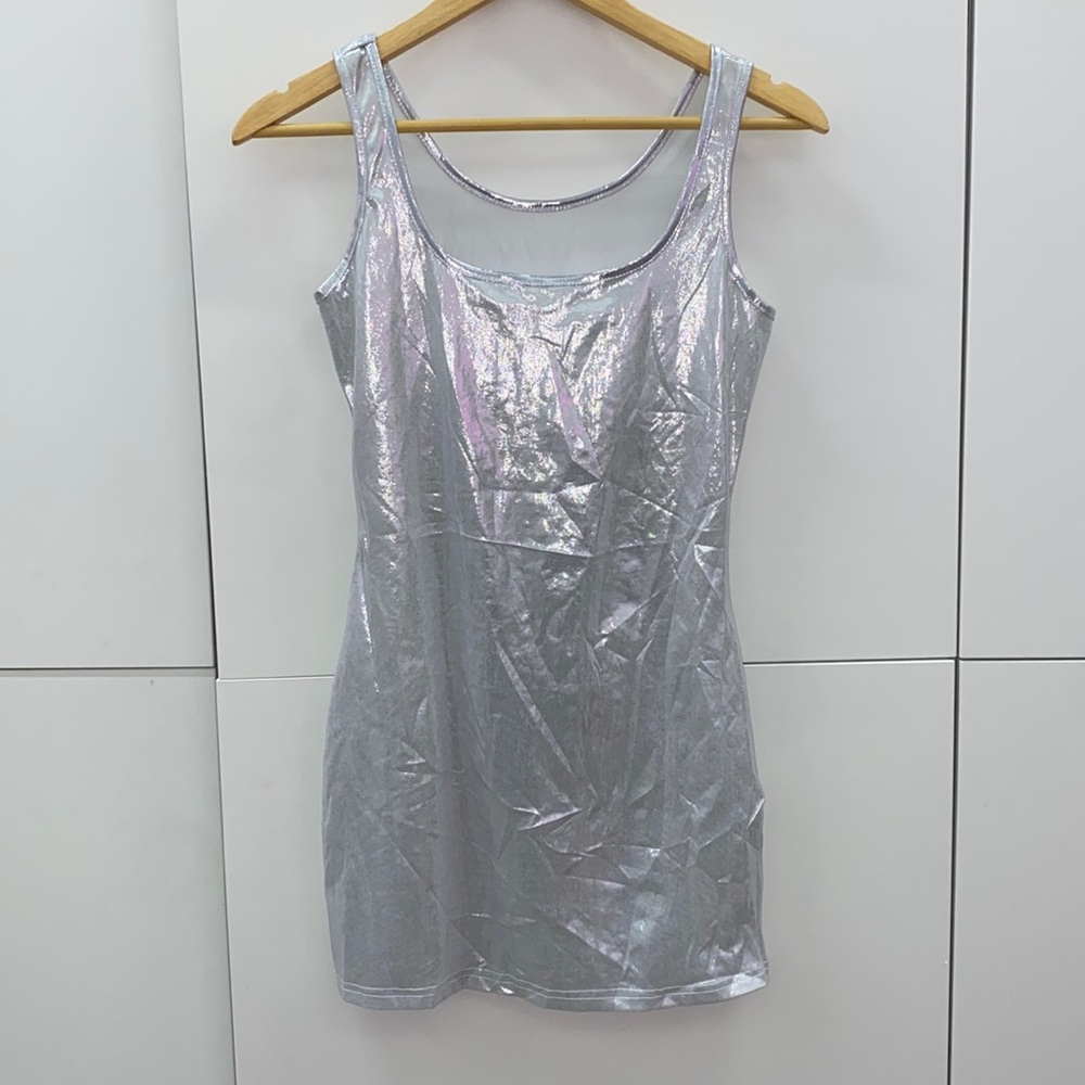 Metallic Wetlook Mini Dress